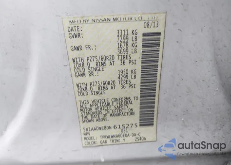 2013 Nissan Armada Platinum from USA, damaged, VIN 5N1AA0NE8DN615275